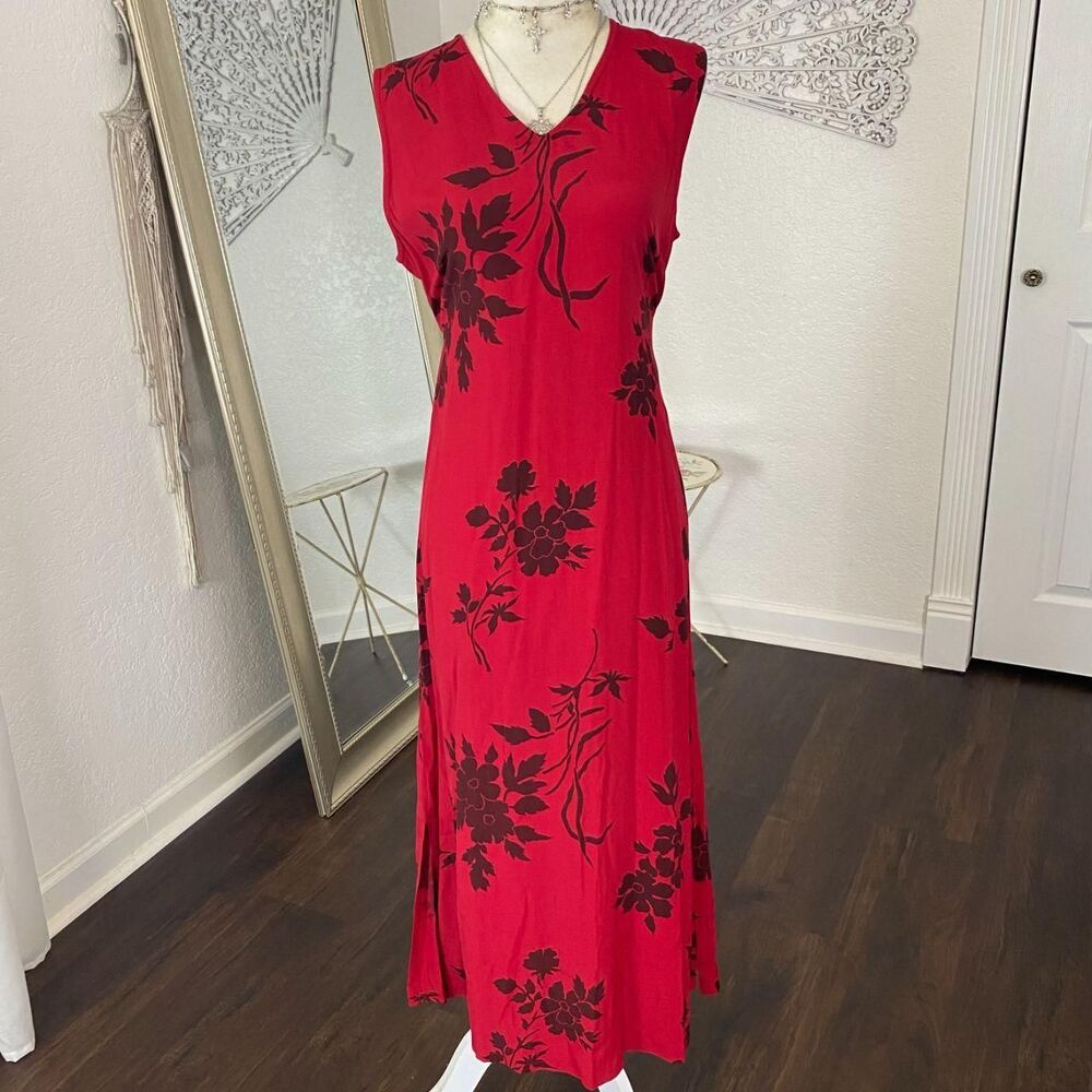 Style & Co Red Burgundy Bohemian Whimsical Floral Midi Maxi Dress 4P / S